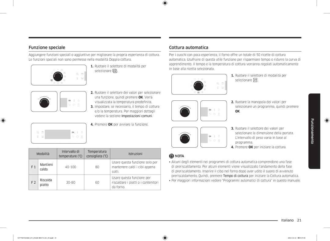 Samsung NV75K5541RS/ET, NV75K5541RM/ET, NV75K5541BS/ET manual Funzione speciale, Cottura automatica 