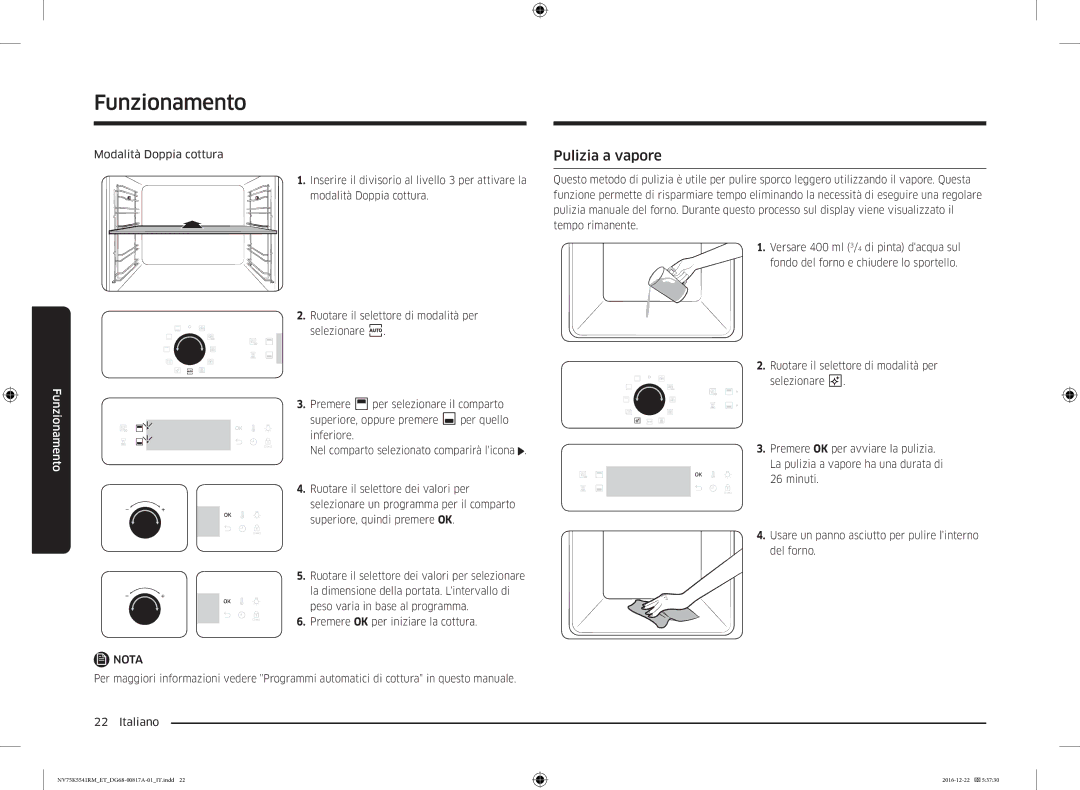 Samsung NV75K5541RM/ET, NV75K5541RS/ET, NV75K5541BS/ET manual Pulizia a vapore 
