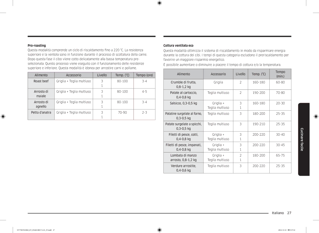 Samsung NV75K5541RS/ET, NV75K5541RM/ET, NV75K5541BS/ET manual Pro-roasting, Cottura ventilata eco 