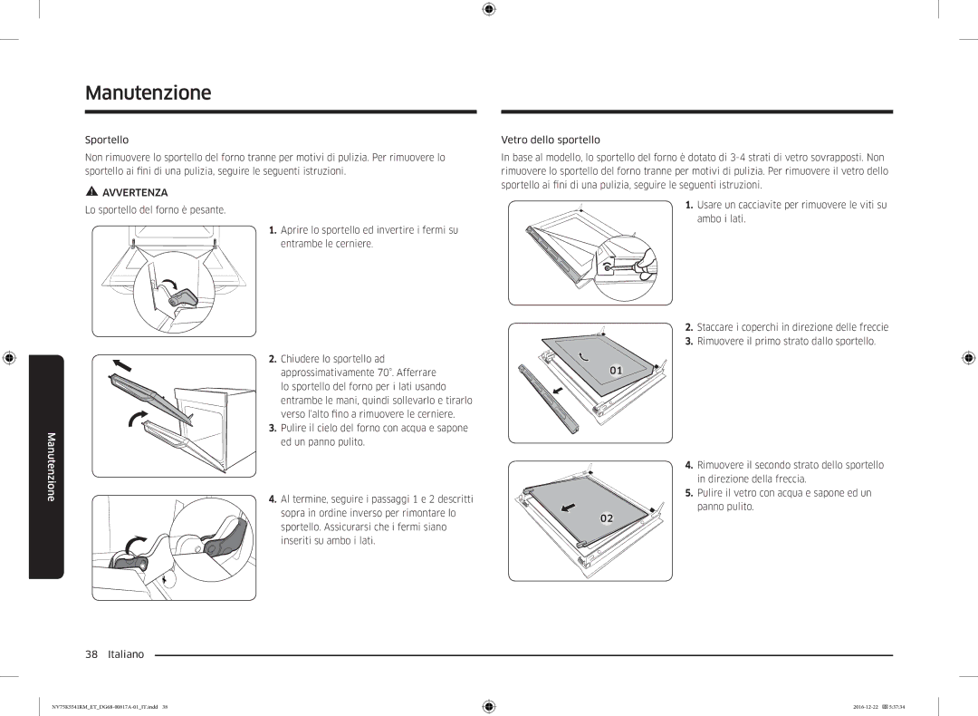 Samsung NV75K5541BS/ET, NV75K5541RS/ET, NV75K5541RM/ET manual Manutenzione 