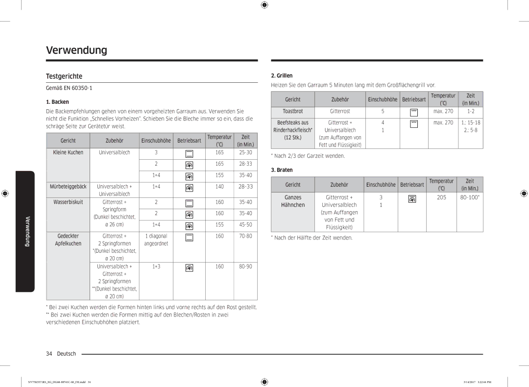 Samsung NV75K5571RS/EG, NV75K5571BS/EG, NV75K5571BS/EF manual Testgerichte 