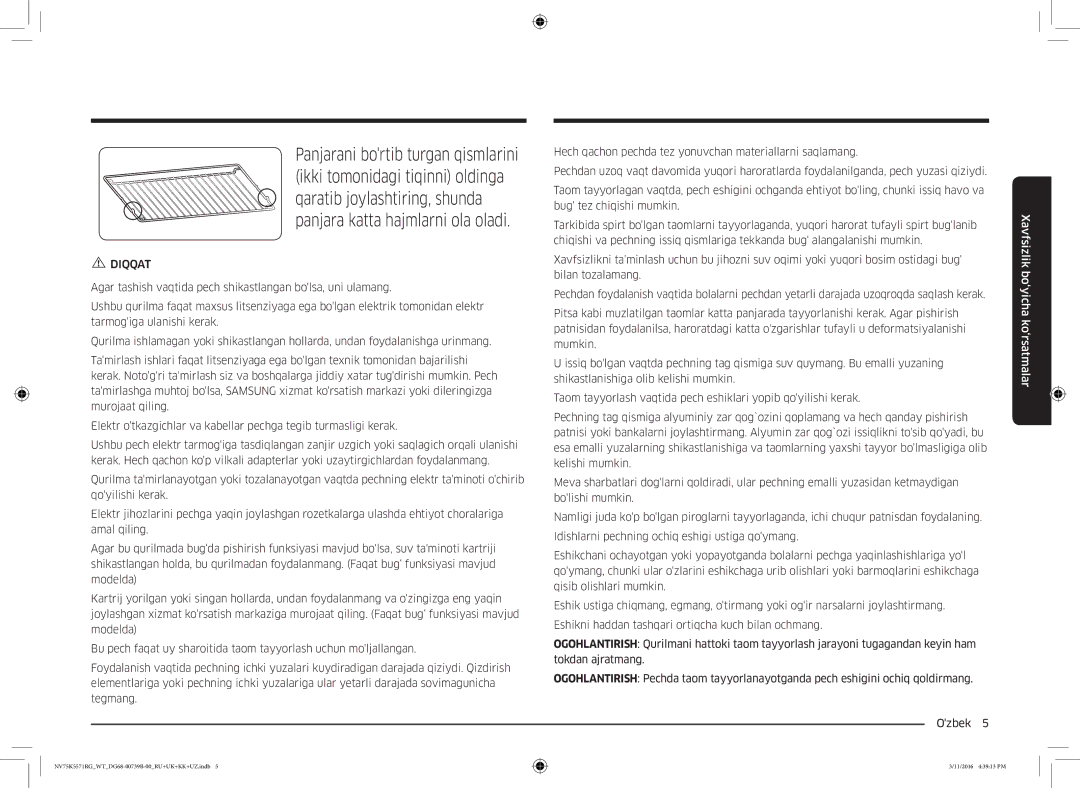 Samsung NV75K5571RG/WT manual Diqqat 