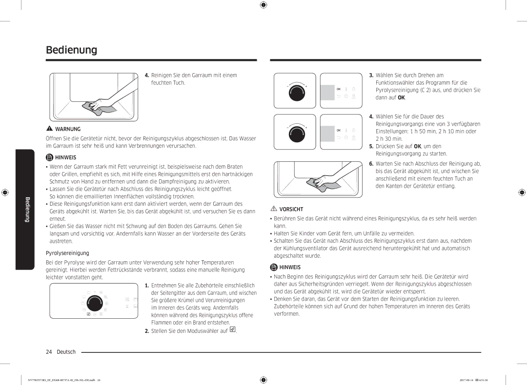 Samsung NV75K5571RM/EF manual Reinigen Sie den Garraum mit einem feuchten Tuch 