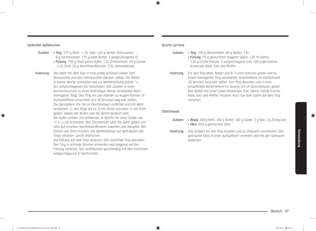 Samsung NV75K5571RM/EF manual Verwendung 