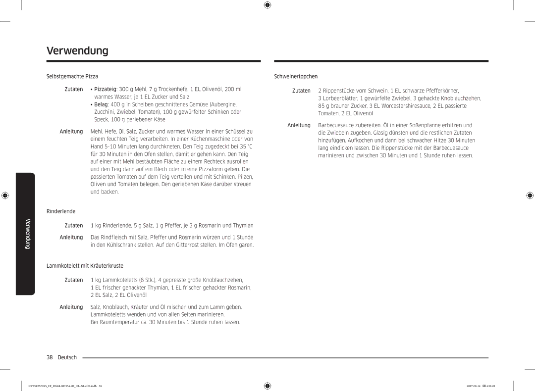 Samsung NV75K5571RM/EF manual Verwendung 