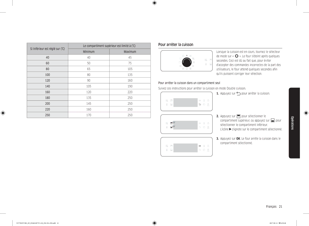 Samsung NV75K5571RM/EF manual Pour arrêter la cuisson, Le compartiment supérieur est limité à C 