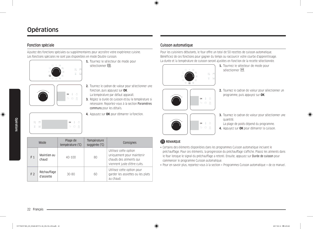 Samsung NV75K5571RM/EF manual Fonction spéciale, Cuisson automatique 