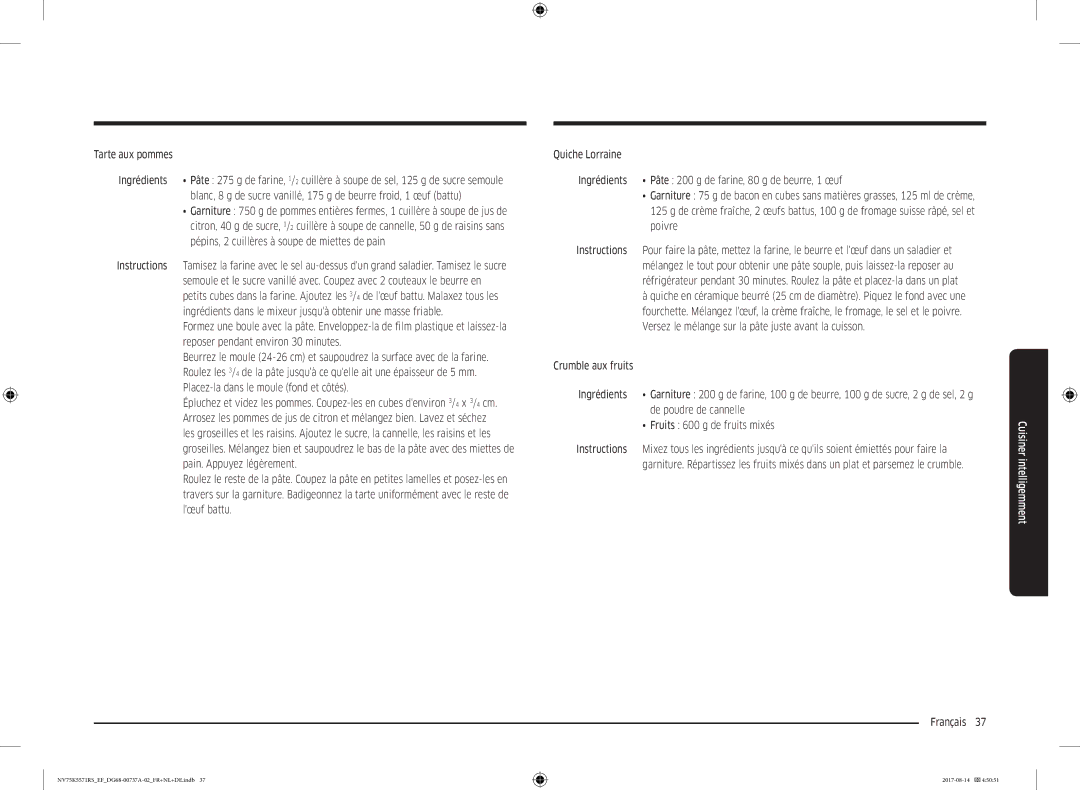 Samsung NV75K5571RM/EF manual Tarte aux pommes 