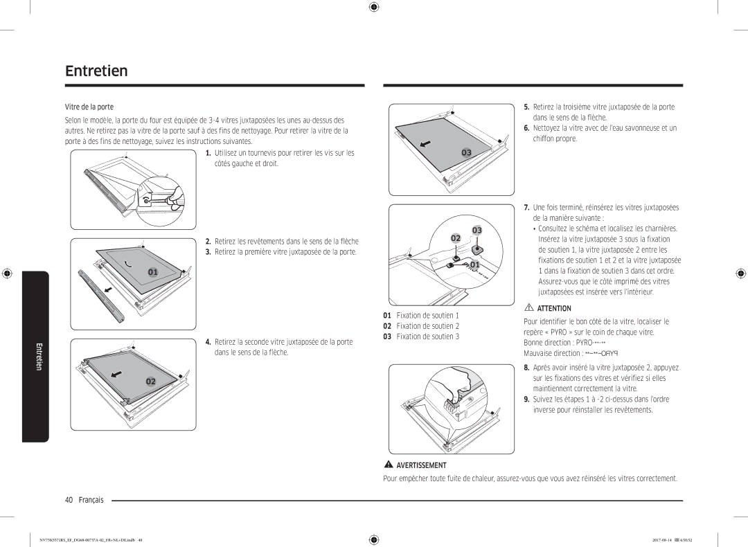 Samsung NV75K5571RM/EF manual Vitre de la porte 