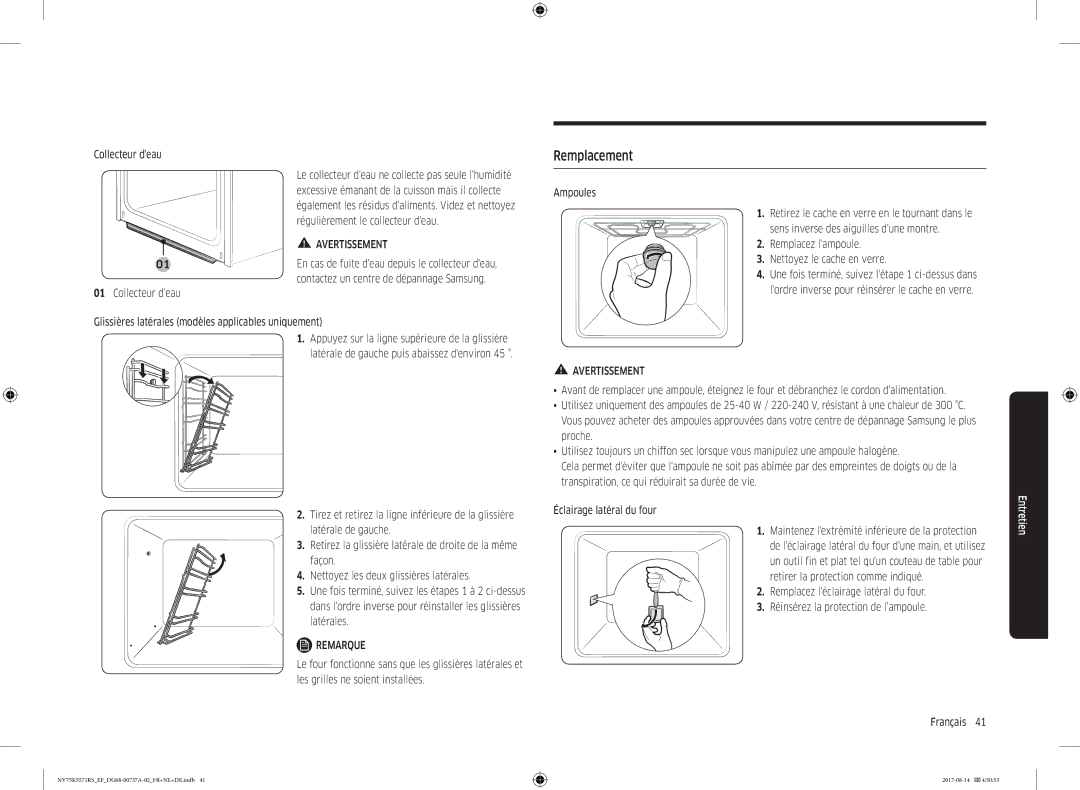 Samsung NV75K5571RM/EF manual Remplacement, Collecteur deau 