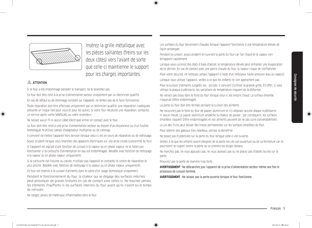 Samsung NV75K5571RM/EF manual Consignes de sécurité 