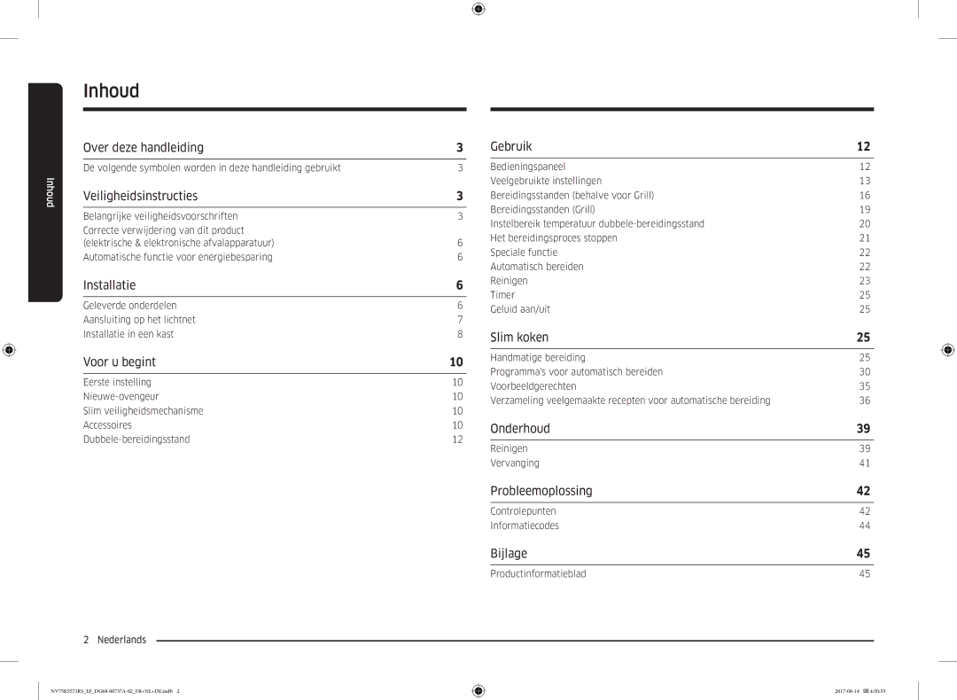 Samsung NV75K5571RM/EF manual Inhoud 