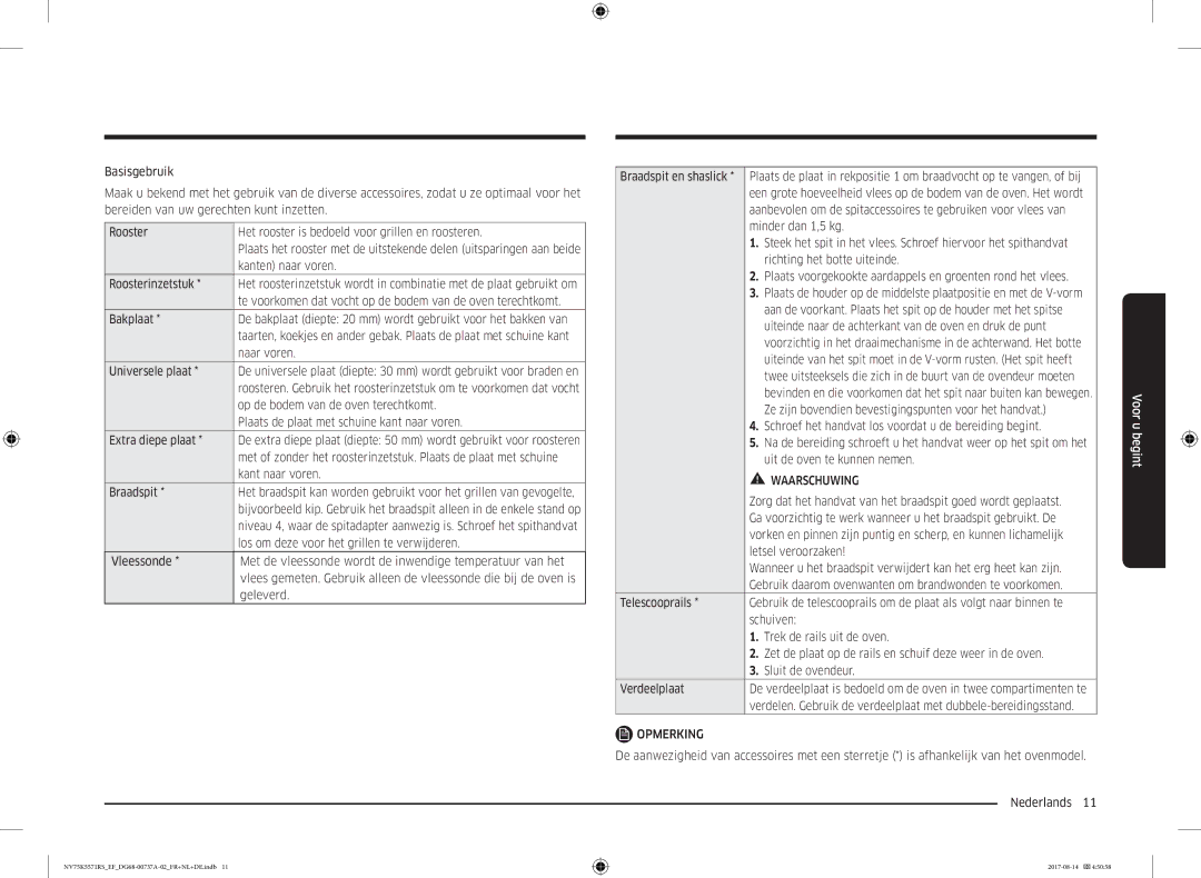 Samsung NV75K5571RM/EF manual Kanten naar voren, Te voorkomen dat vocht op de bodem van de oven terechtkomt, Naar voren 