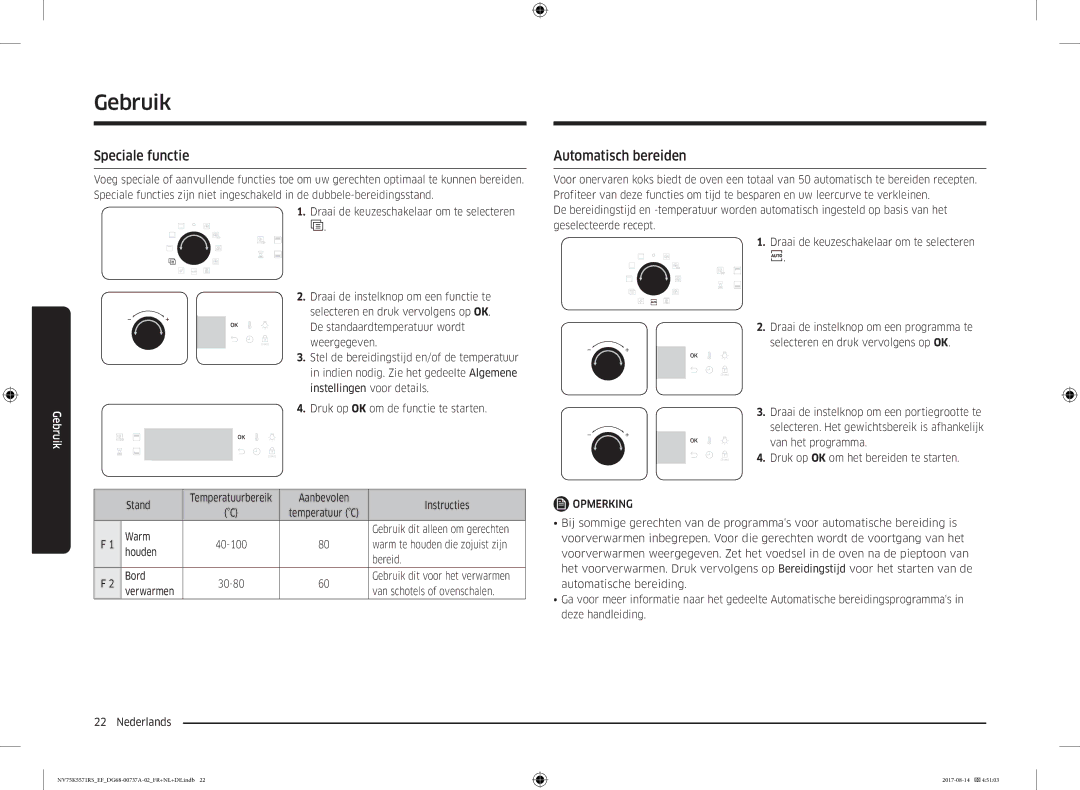 Samsung NV75K5571RM/EF manual Speciale functie, Automatisch bereiden, Aanbevolen Instructies, Warm 