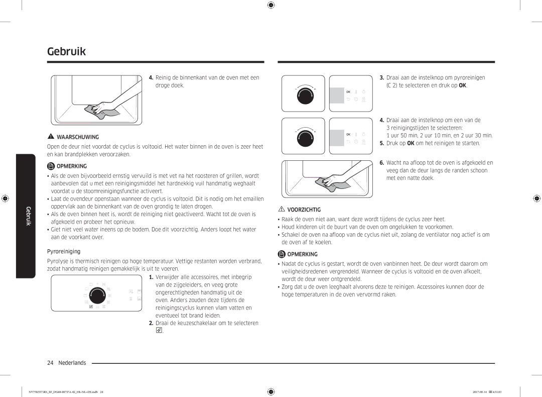 Samsung NV75K5571RM/EF manual Reinig de binnenkant van de oven met een droge doek 