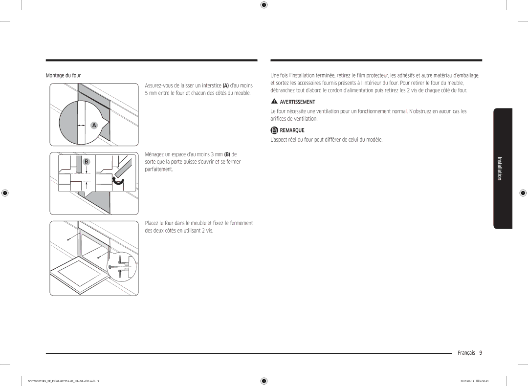 Samsung NV75K5571RM/EF manual Montage du four, Parfaitement, Laspect réel du four peut différer de celui du modèle 