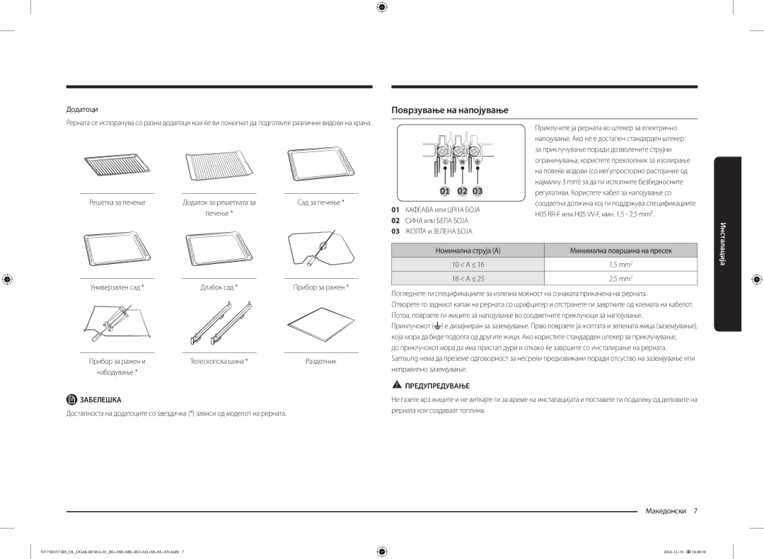 Samsung NV75K5571RS/OL, NV75K5571RS/EG manual Поврзување на напојување, Решетка за печење, Длабок сад, Телескопска шина 