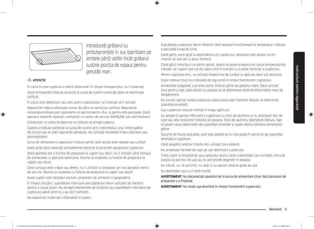 Samsung NV75K5571RS/OL, NV75K5571RS/EG manual Atenţie 