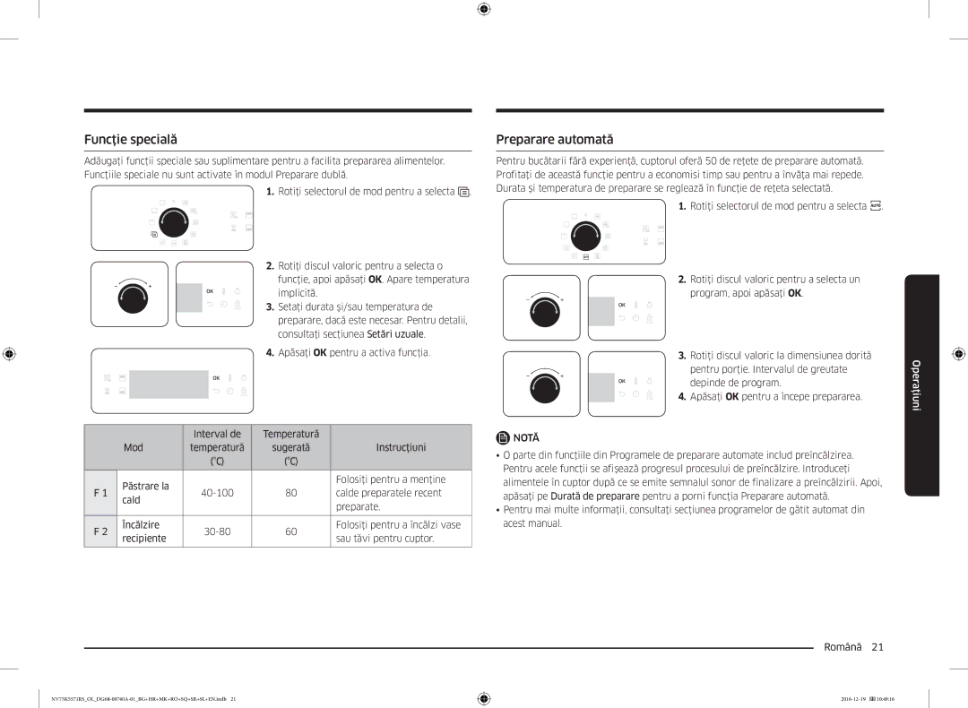 Samsung NV75K5571RS/OL, NV75K5571RS/EG manual Funcţie specială, Preparare automată, Instrucţiuni 
