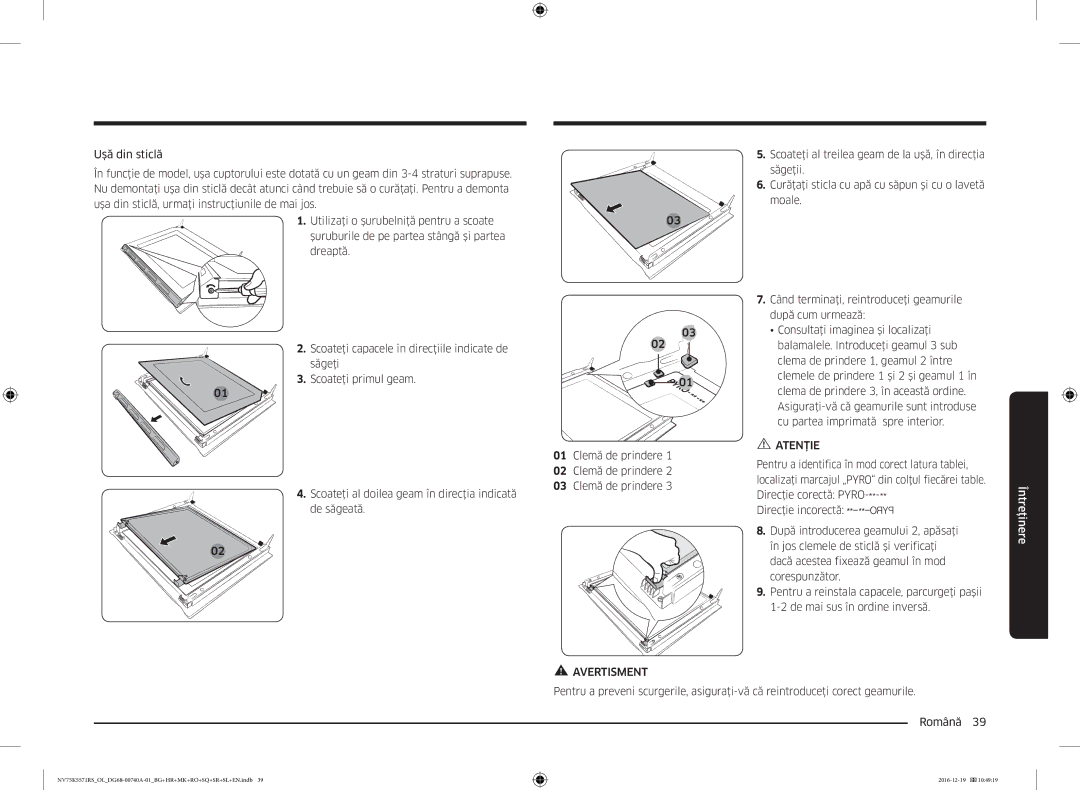 Samsung NV75K5571RS/OL, NV75K5571RS/EG manual Avertisment Atenţie 