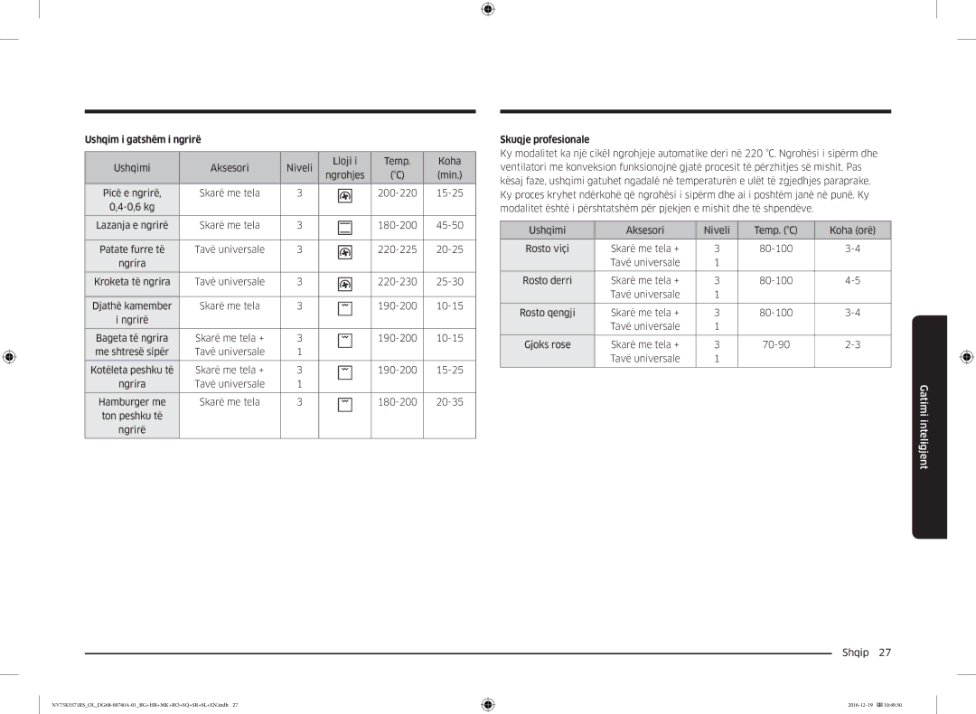 Samsung NV75K5571RS/OL, NV75K5571RS/EG manual Ushqim i gatshëm i ngrirë, Skuqje profesionale 