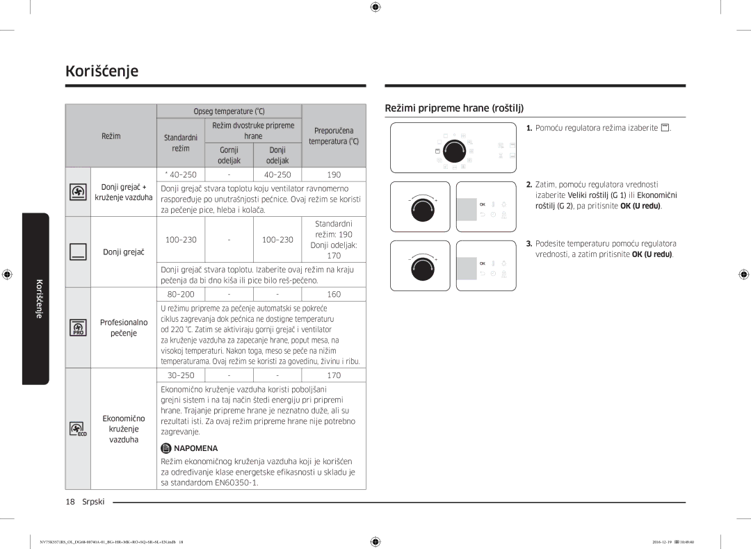 Samsung NV75K5571RS/EG, NV75K5571RS/OL manual Režimi pripreme hrane roštilj 