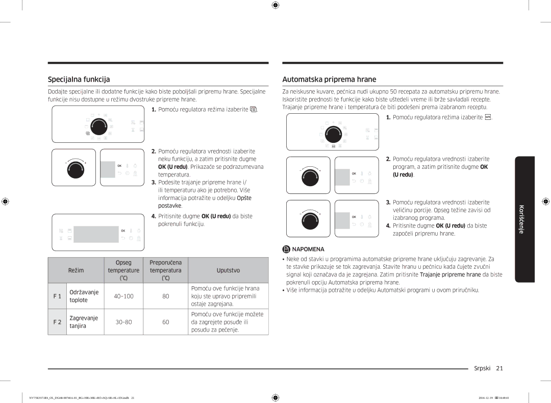 Samsung NV75K5571RS/OL, NV75K5571RS/EG manual Specijalna funkcija, Automatska priprema hrane 