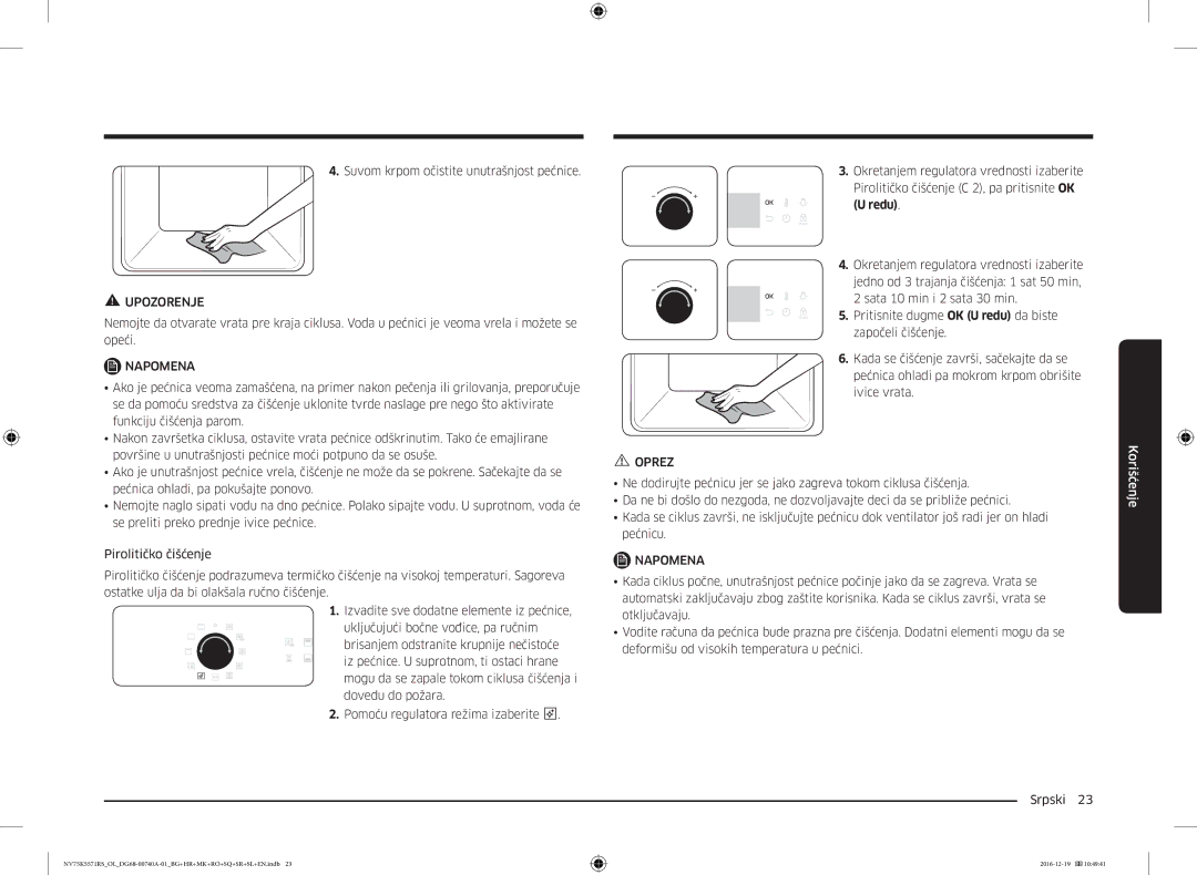 Samsung NV75K5571RS/OL, NV75K5571RS/EG manual Suvom krpom očistite unutrašnjost pećnice 