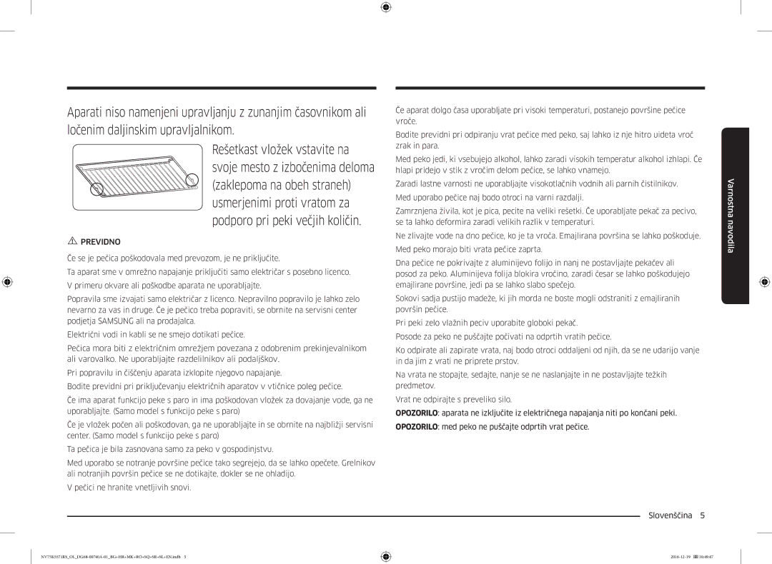 Samsung NV75K5571RS/OL, NV75K5571RS/EG manual Previdno 