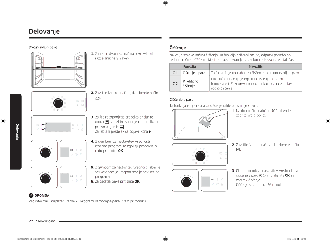 Samsung NV75K5571RS/EG, NV75K5571RS/OL manual Čiščenje 