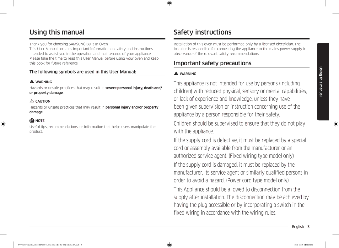 Samsung NV75K5571RS/OL, NV75K5571RS/EG Using this manual, Safety instructions, English  