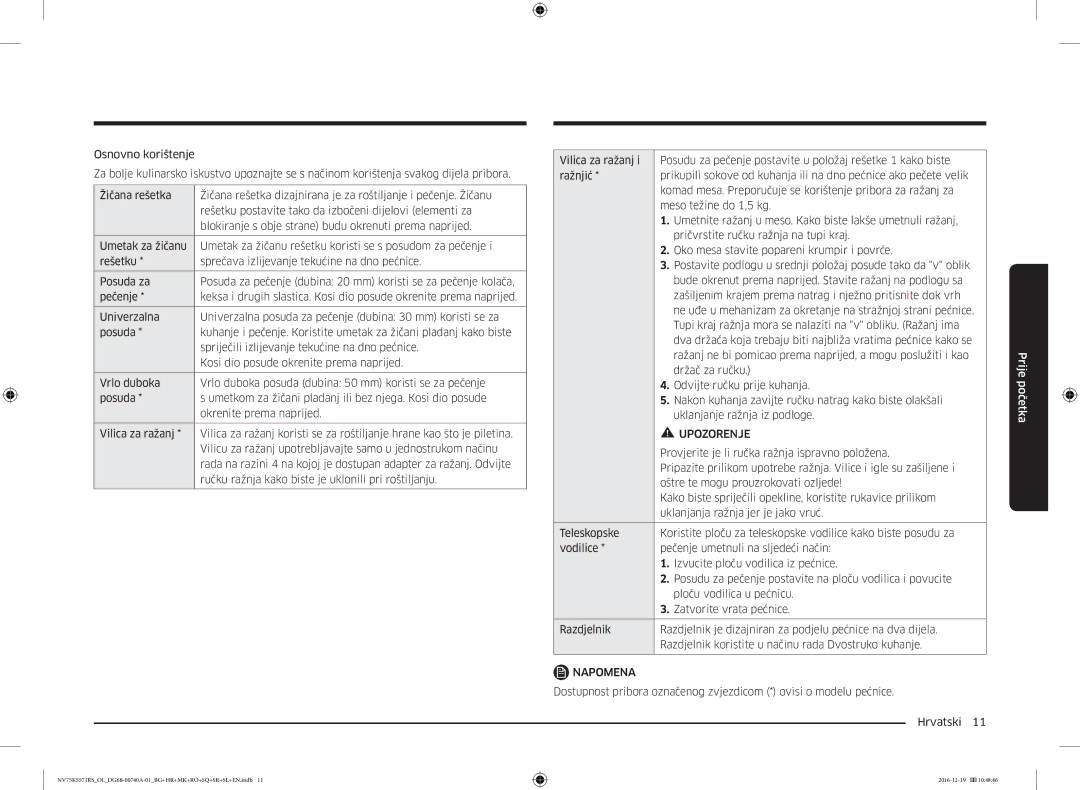 Samsung NV75K5571RS/OL manual Provjerite je li ručka ražnja ispravno položena, Oštre te mogu prouzrokovati ozljede 