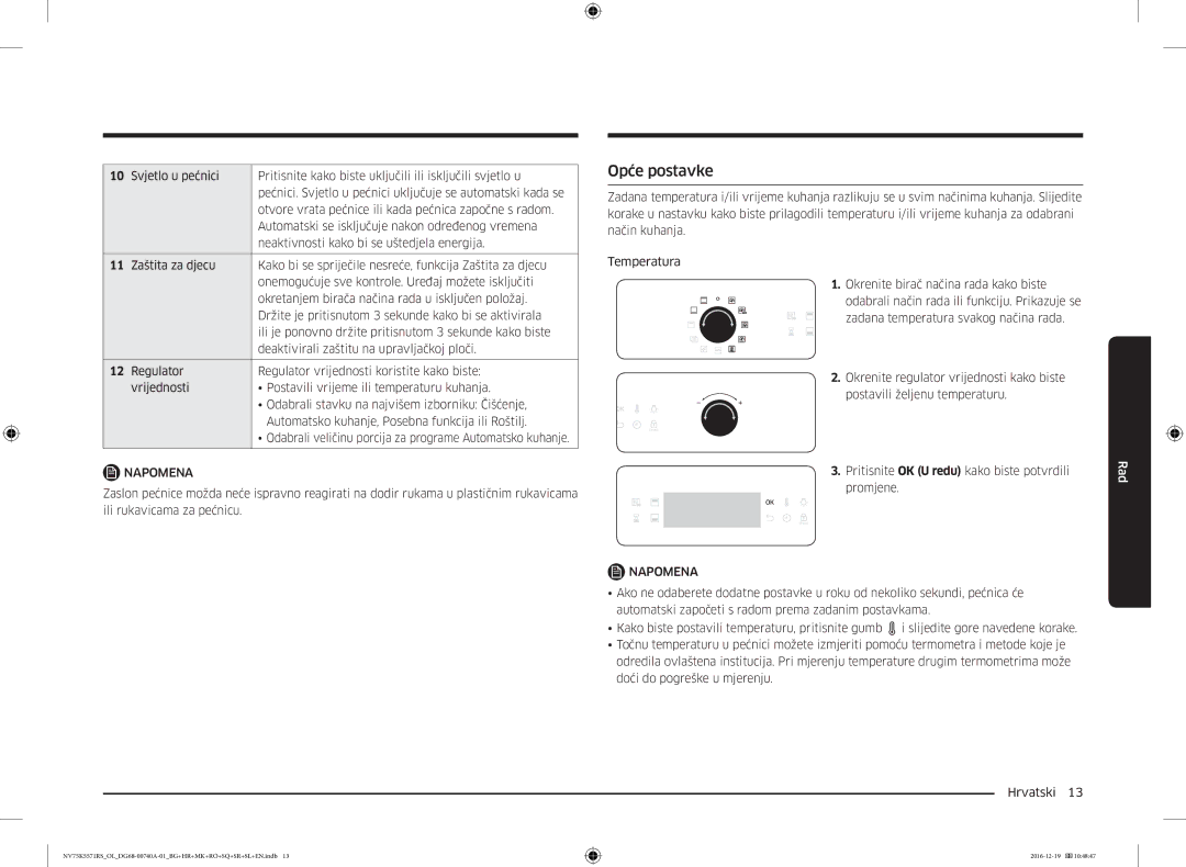 Samsung NV75K5571RS/OL, NV75K5571RS/EG manual Opće postavke 