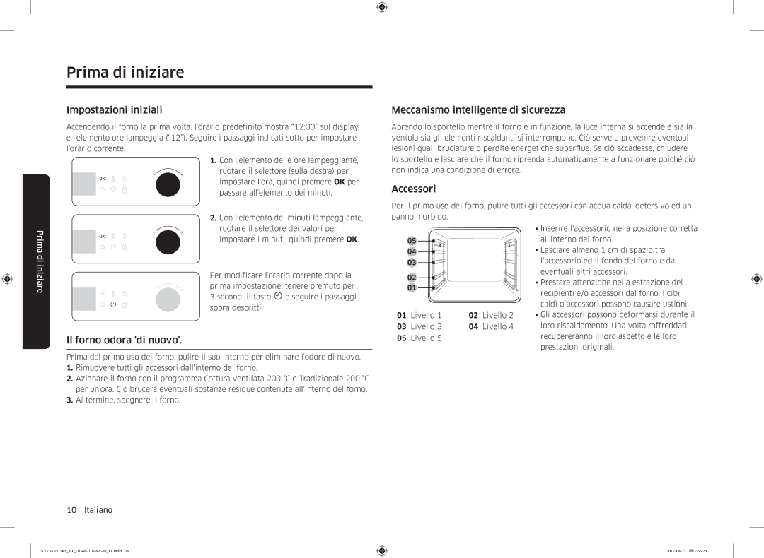 Samsung NV75K5571RS/ET manual Prima di iniziare, Impostazioni iniziali, Meccanismo intelligente di sicurezza, Accessori 