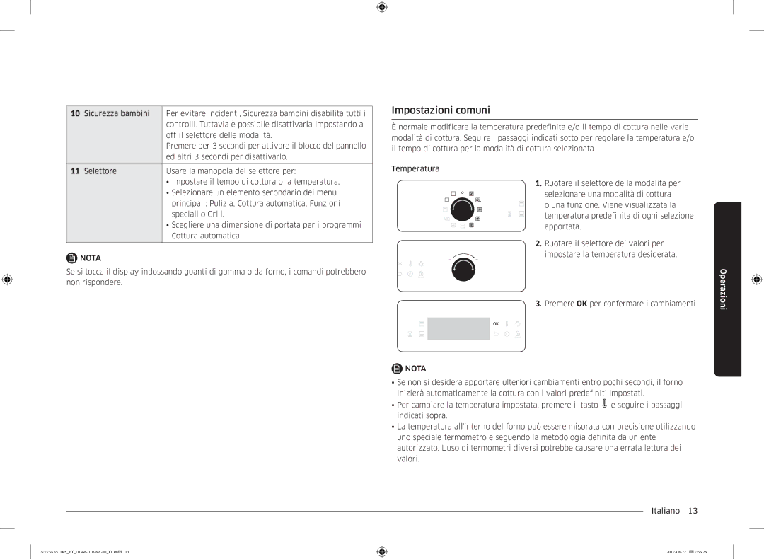 Samsung NV75K5571RS/ET manual Impostazioni comuni 