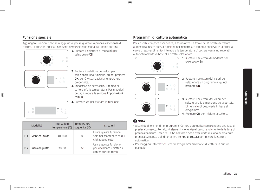 Samsung NV75K5571RS/ET manual Funzione speciale, Programmi di cottura automatica 