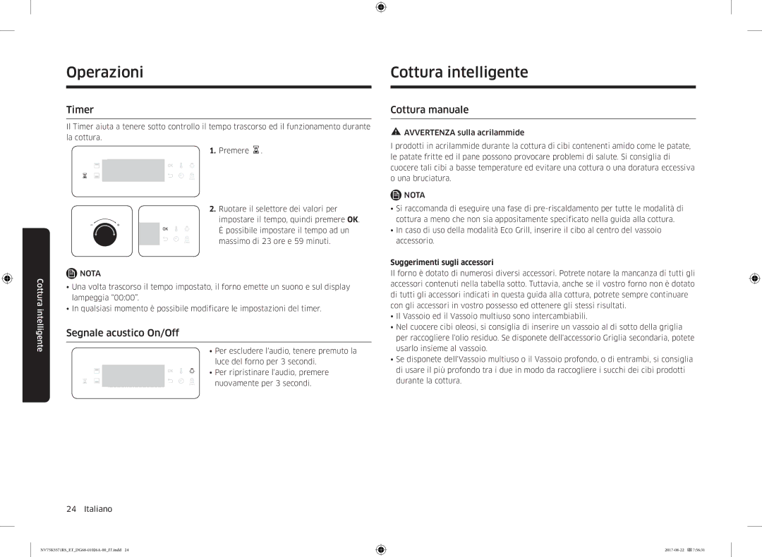 Samsung NV75K5571RS/ET Cottura intelligente, Timer, Segnale acustico On/Off, Cottura manuale, Suggerimenti sugli accessori 