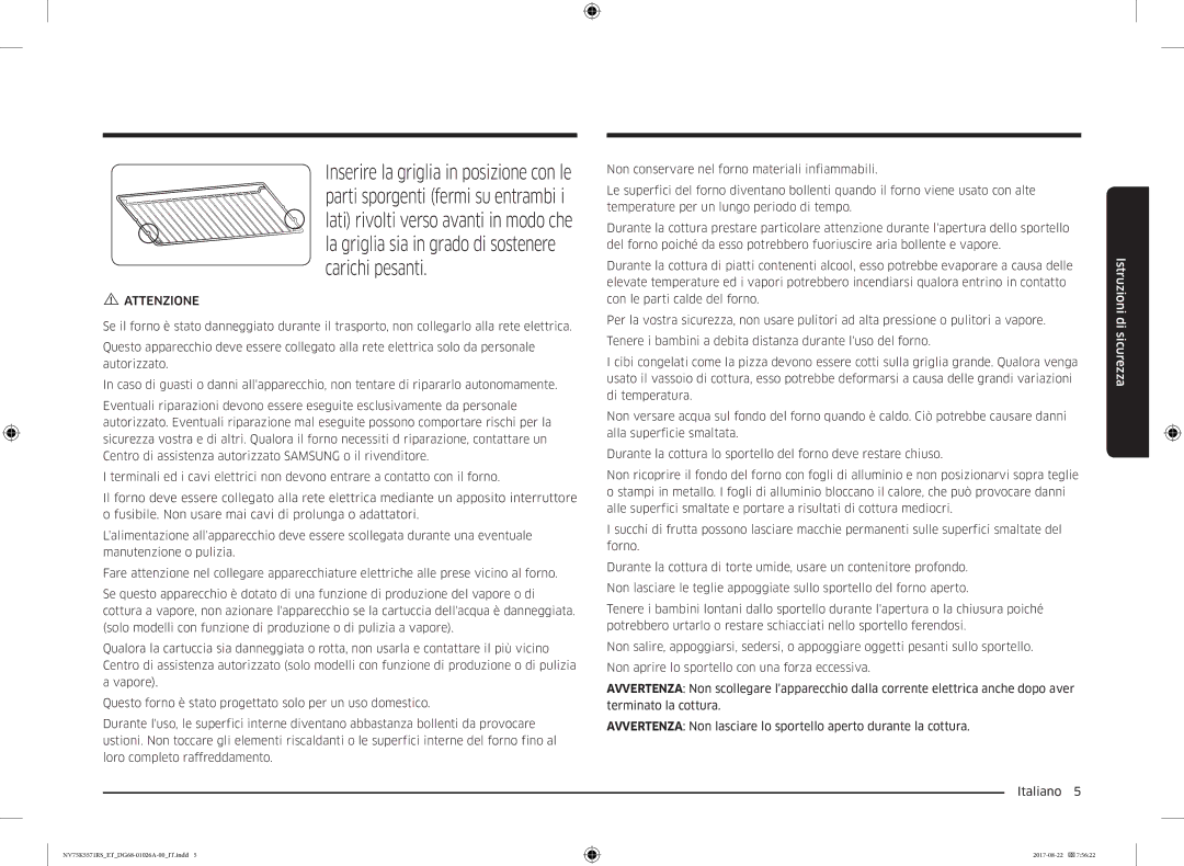 Samsung NV75K5571RS/ET manual Attenzione 