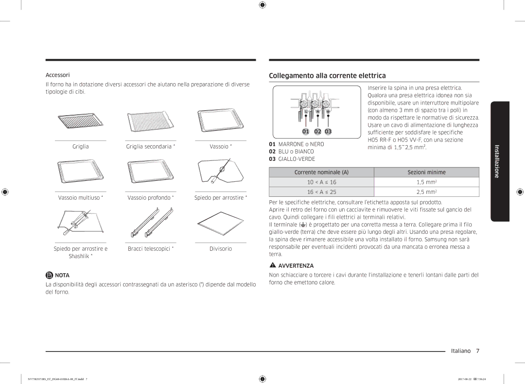 Samsung NV75K5571RS/ET manual Collegamento alla corrente elettrica, Giallo-Verde 