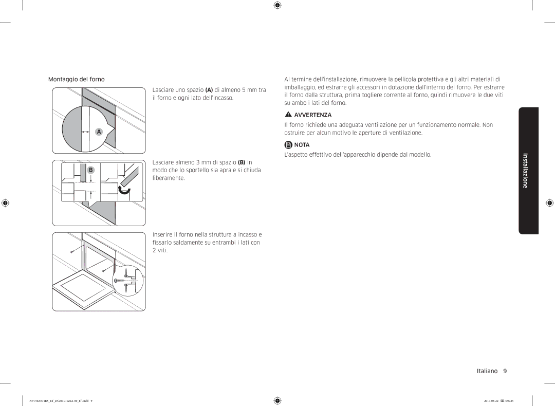 Samsung NV75K5571RS/ET manual Avvertenza 