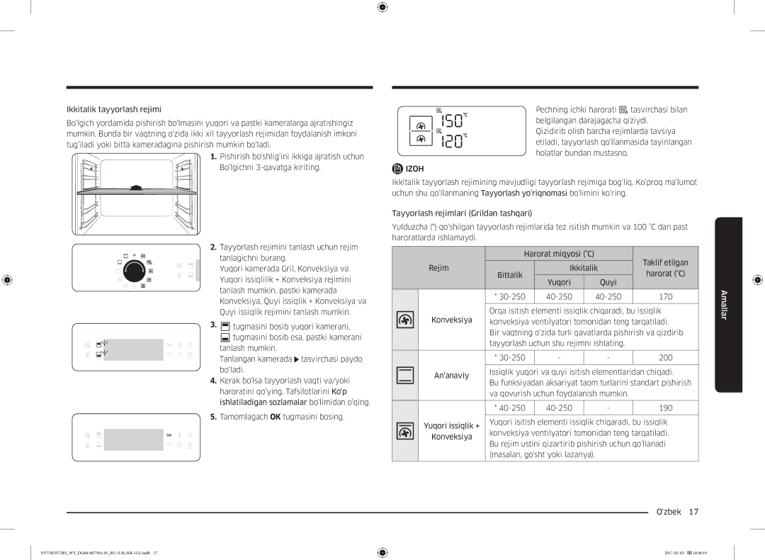 Samsung NV75K5571RS/WT manual Harorat C 