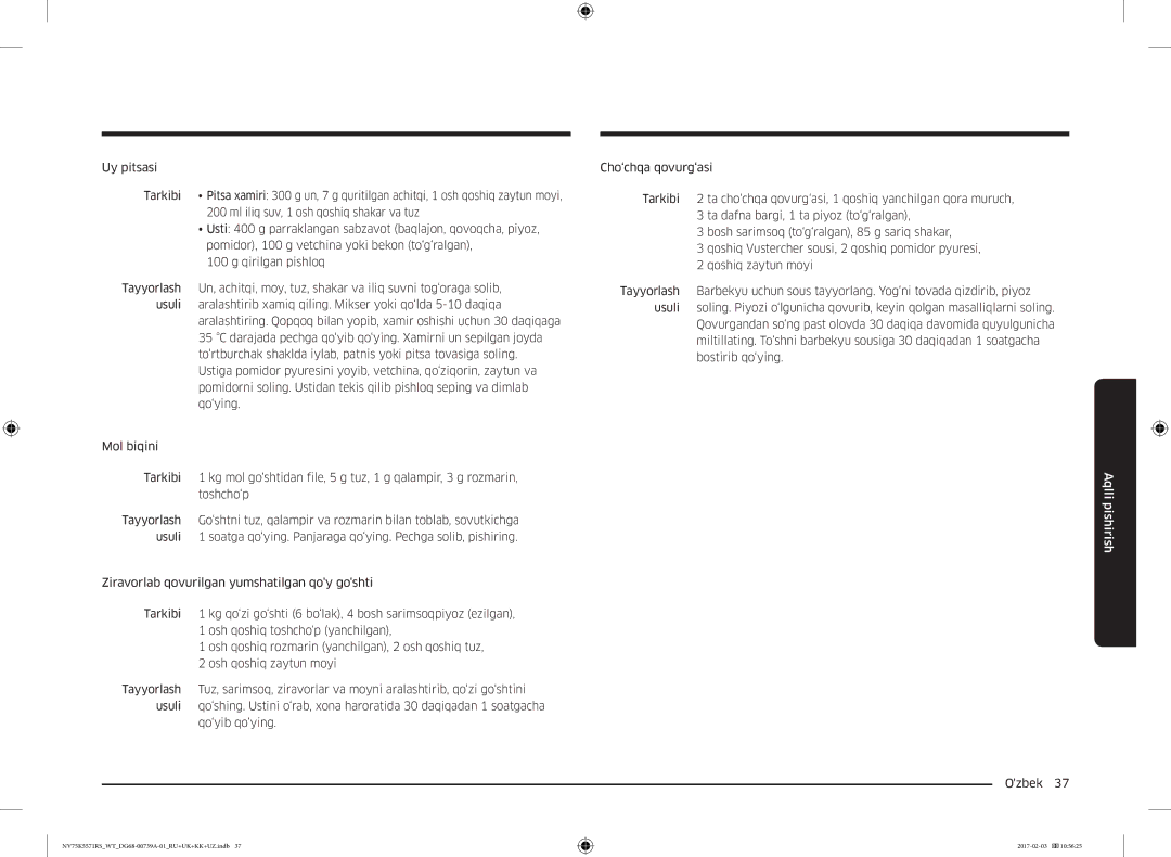 Samsung NV75K5571RS/WT manual Aqlli pishirish 