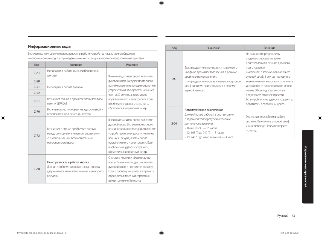 Samsung NV75K5571RS/WT manual Информационные коды 
