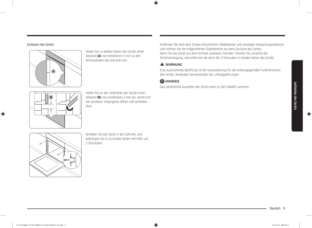 Samsung NV75M3340BS/EG, NV75M3340BM/EG manual Warnung 