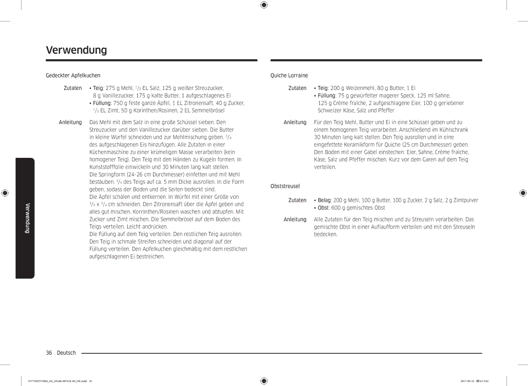 Samsung NV75M5571BM/EG manual Verwendung 