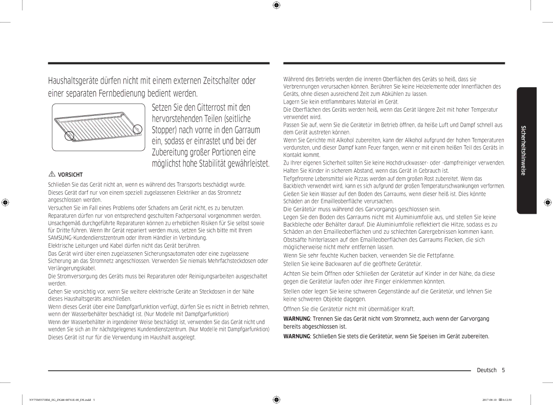 Samsung NV75M5571BM/EG manual Die Gerätetür muss während des Garvorgangs geschlossen sein 