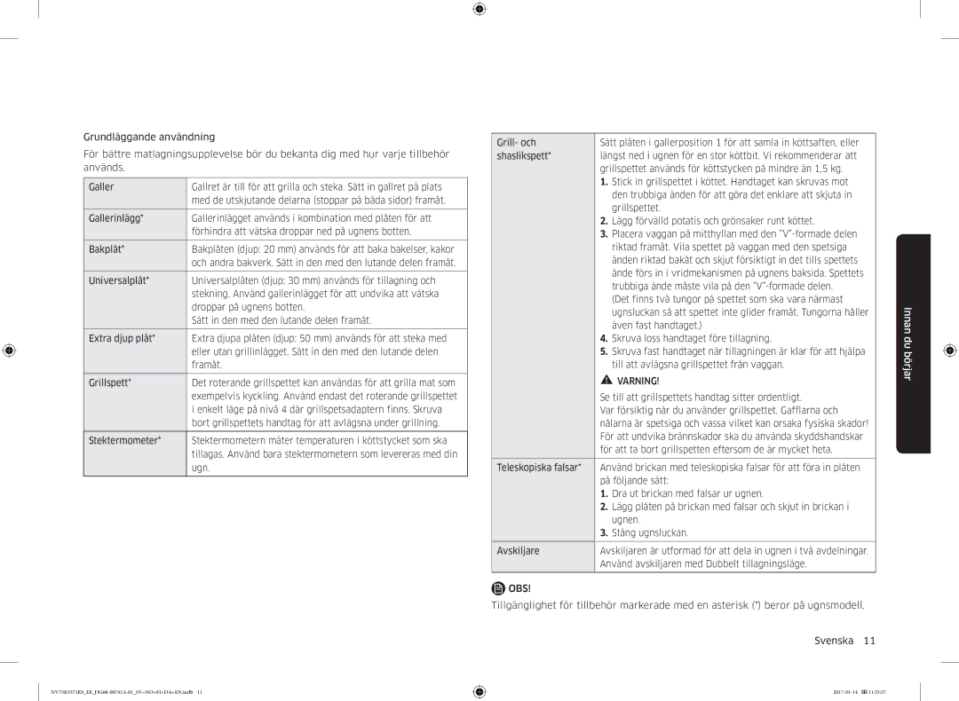 Samsung NV75K5571RS/EE, NV75M5572RS/EE manual Se till att grillspettets handtag sitter ordentligt 