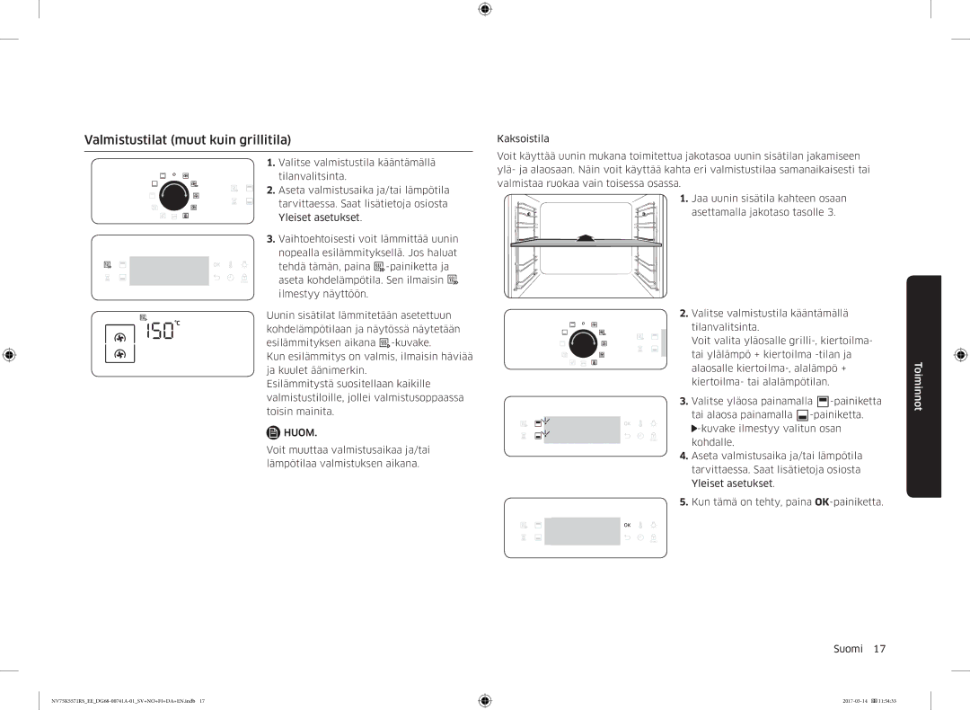 Samsung NV75K5571RS/EE, NV75M5572RS/EE manual Valmistustilat muut kuin grillitila 