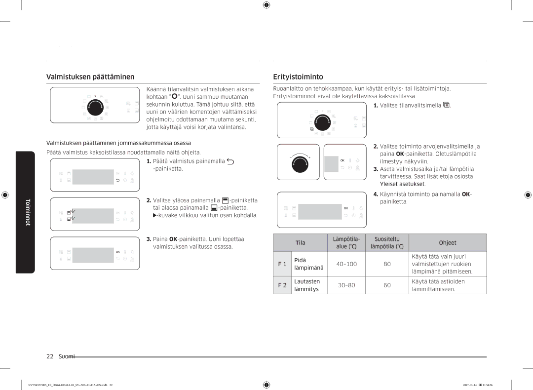 Samsung NV75M5572RS/EE, NV75K5571RS/EE manual Valmistuksen päättäminen, Erityistoiminto 