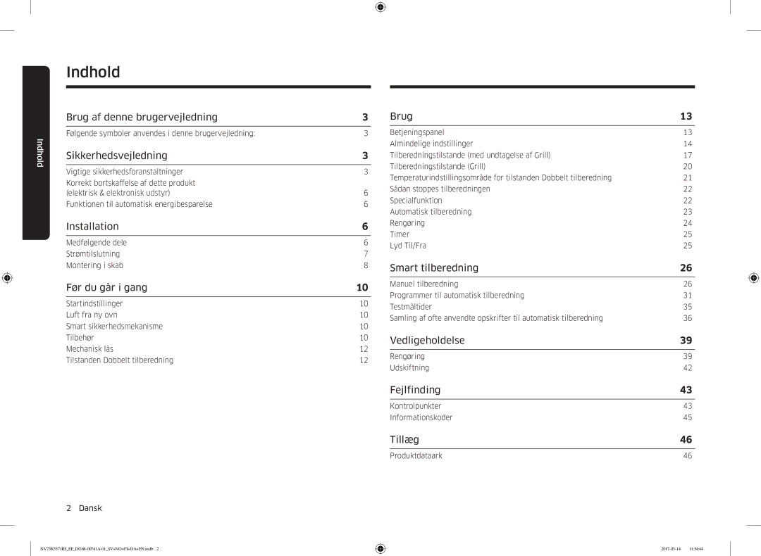 Samsung NV75M5572RS/EE, NV75K5571RS/EE manual Indhold 